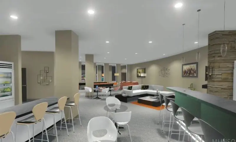 A rendering of the interior of an office space.